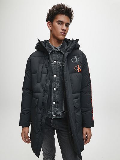 Calvin Klein Ruhák HU078900 | Calvin Klein Recycled Polyester Padded Parka Férfi Kabát Fekete